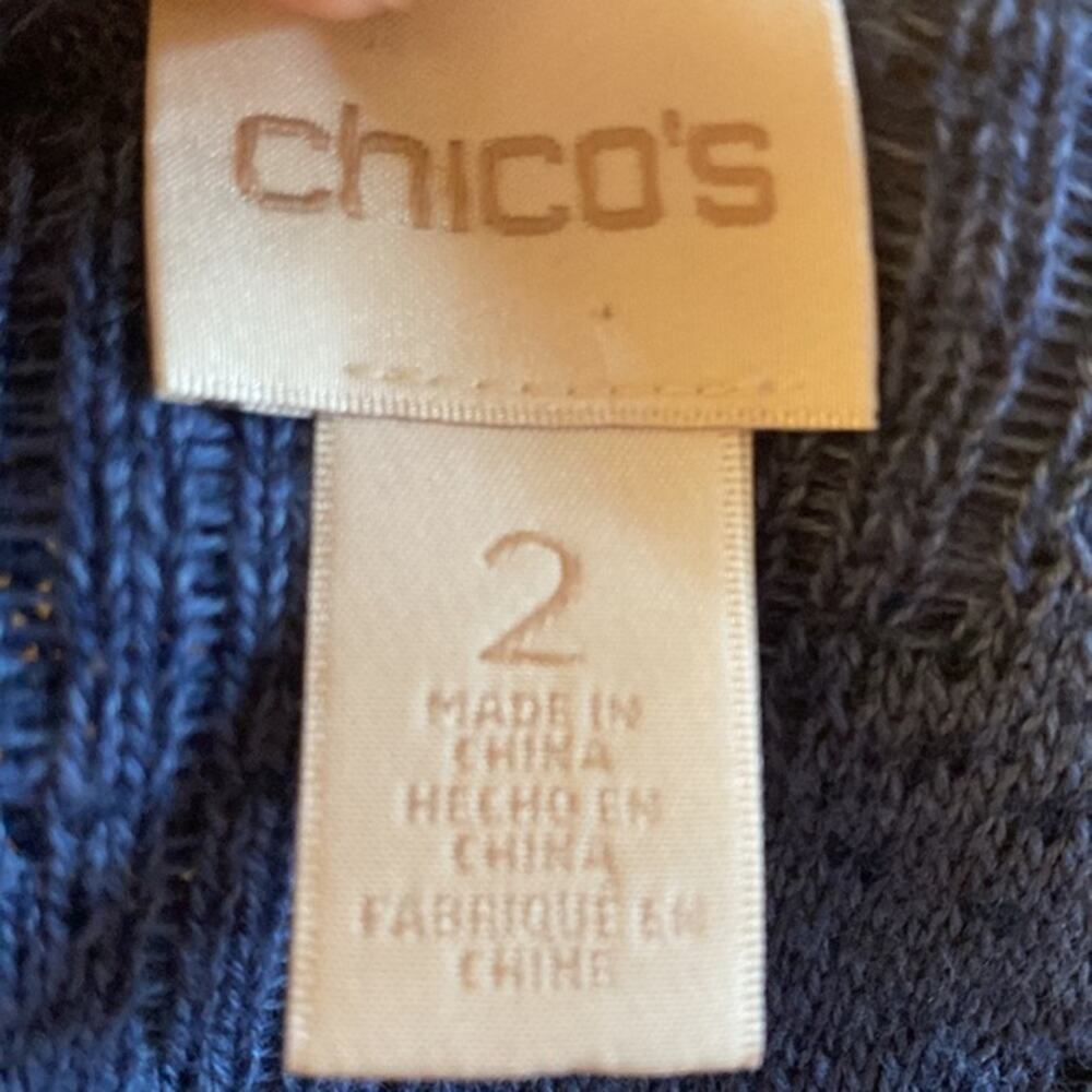 Chico’s Cardigan Sweater Women’s Size 12 M Blue Fringe Woven Crossing Patterns 2 - Picture 10 of 15